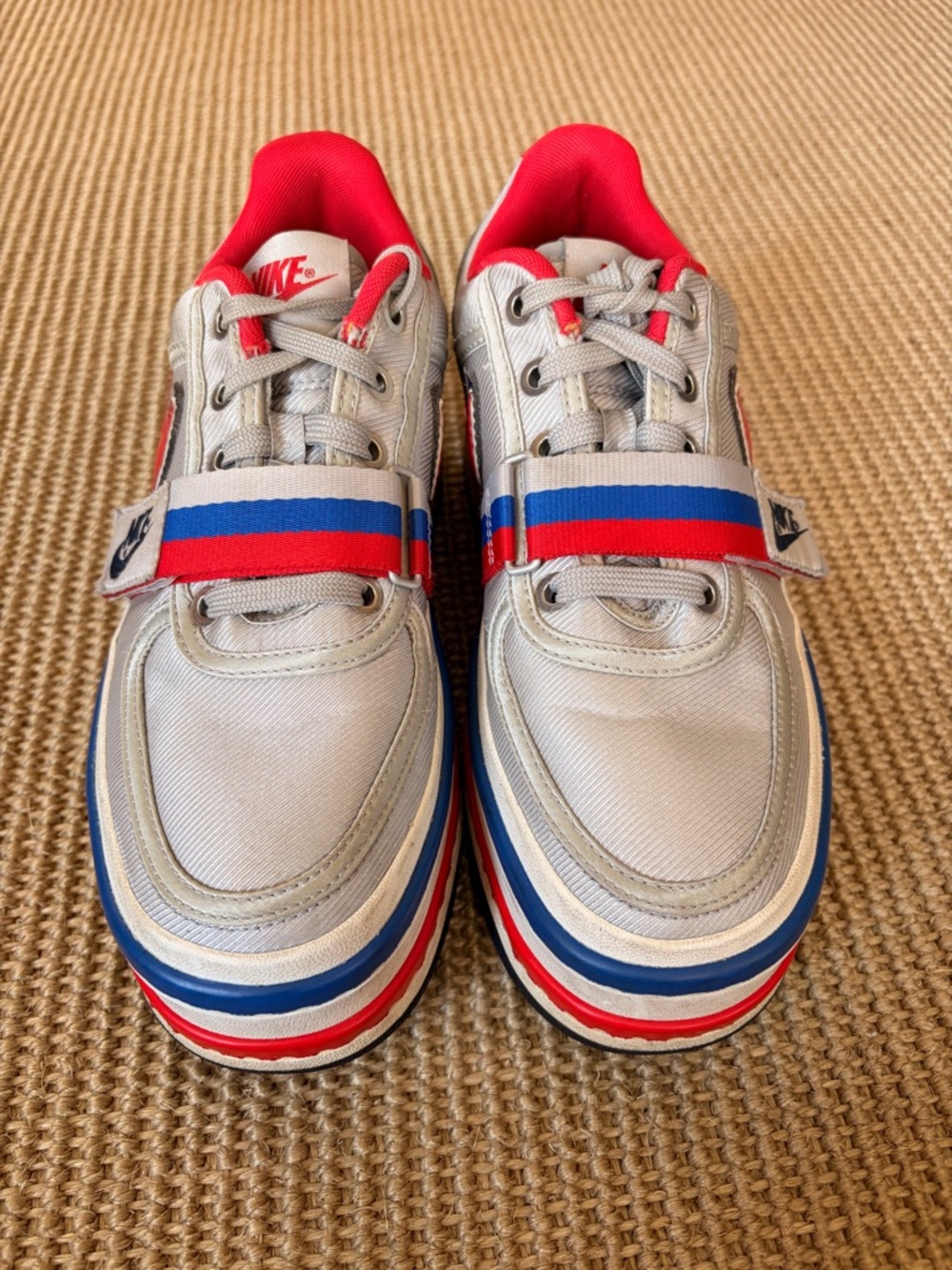 Nike Silver Sneakers with Red & Blue Accents